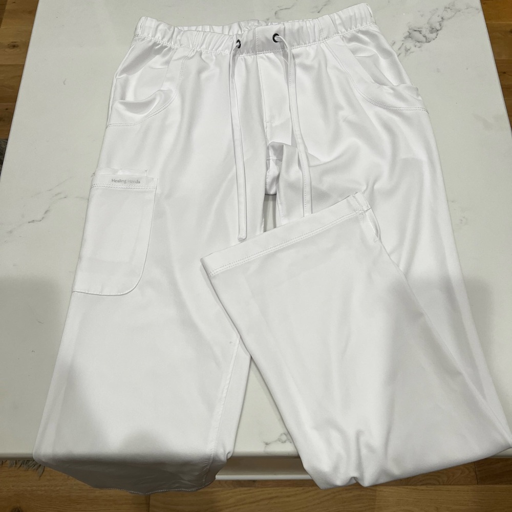 HH Works by Healing Hands white scrub bottoms